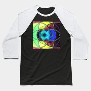 Mosaic Kaleidoscope Flower Blue Green and Yellow Baseball T-Shirt